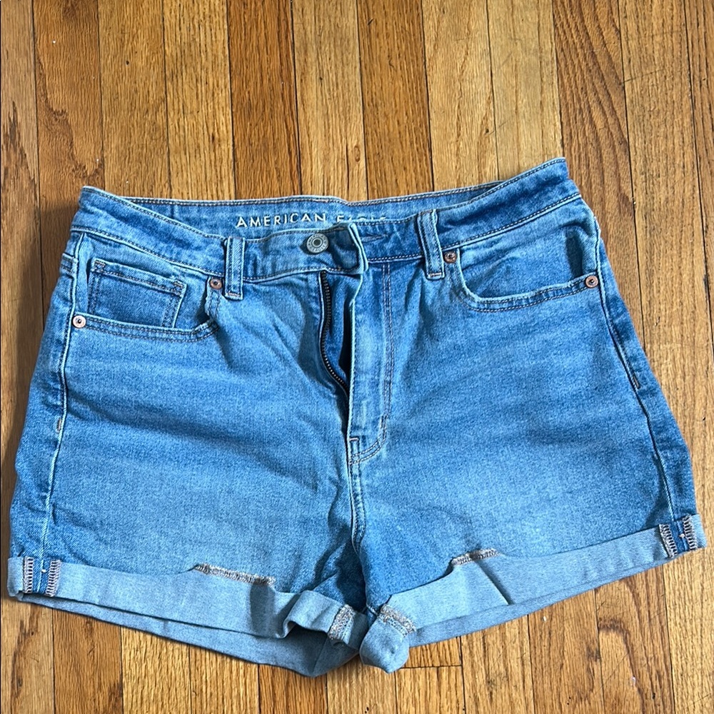 American Eagle Outfitters Blue Jean Shorts High-Waisted Cuffed